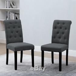 Set of 6 Dark Grey Dining Chairs Button Tufted Padded Seat Wood Legs Living Room