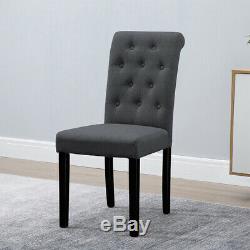 Set of 6 Dark Grey Dining Chairs Button Tufted Padded Seat Wood Legs Living Room