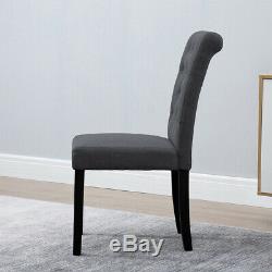 Set of 6 Dark Grey Dining Chairs Button Tufted Padded Seat Wood Legs Living Room