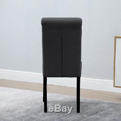 Set of 6 Dark Grey Dining Chairs Button Tufted Padded Seat Wood Legs Living Room