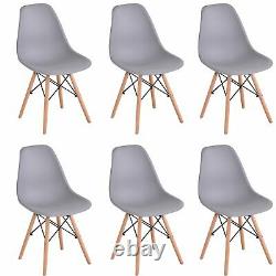 Set of 6 Dining Chairs Retro Wooden Legs Office Kitchen Lounge Chair Grey