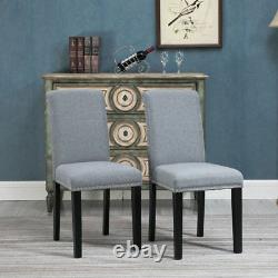 Set of 6 Dining Room Gray Dining Chairs High Back Fabric Upholstered with Rivets