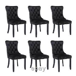 Set of 6 Velvet Dining Chairs with High Back Wooden Legs for Dining Room Kitchen