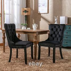 Set of 6 Velvet Dining Chairs with High Back Wooden Legs for Dining Room Kitchen