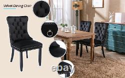 Set of 6 Velvet Dining Chairs with High Back Wooden Legs for Dining Room Kitchen