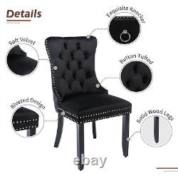 Set of 6 Velvet Dining Chairs with High Back Wooden Legs for Dining Room Kitchen