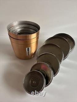 Set of 6 Vintage Anodised Aluminum 1950s 1960s Kitchen Cannisters Retro Copper