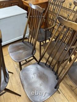 Set of 6 Vintage Ercol Goldsmith Dining Chairs / Retro kitchen Chairs Elm Beech