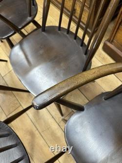 Set of 6 Vintage Ercol Goldsmith Dining Chairs / Retro kitchen Chairs Elm Beech