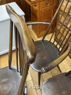 Set of 6 Vintage Ercol Goldsmith Dining Chairs / Retro kitchen Chairs Elm Beech