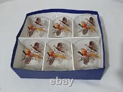 Set of 6 vintage The Dusseau Collection pheasant double old fashion glasses
