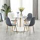 Set Of Dining Table And 4 Chairs Retro Dark Grey Linen Fabric Chair Kitchen Home
