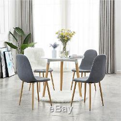 Set of Dining Table and 4 Chairs Retro Dark Grey Linen Fabric Chair Kitchen Home