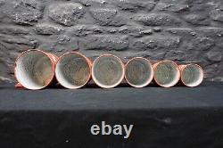 Set of Six Red Check Vintage French Graduated Enamel Kitchen Storage Canisters