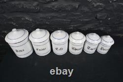 Set of Six Vintage French Graduated Enamel Kitchen Storage Food Canisters