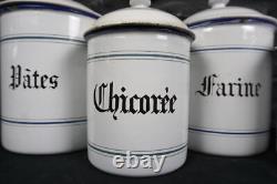 Set of Six Vintage French Graduated Enamel Kitchen Storage Food Canisters