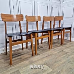 Set x4 Retro Vintage Wooden Danish Vinyl Kitchen Chairs Mid Century Modern