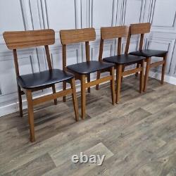 Set x4 Retro Vintage Wooden Danish Vinyl Kitchen Chairs Mid Century Modern