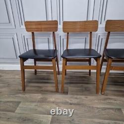 Set x4 Retro Vintage Wooden Danish Vinyl Kitchen Chairs Mid Century Modern