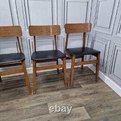 Set x4 Retro Vintage Wooden Danish Vinyl Kitchen Chairs Mid Century Modern