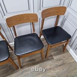 Set x4 Retro Vintage Wooden Danish Vinyl Kitchen Chairs Mid Century Modern