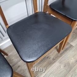 Set x4 Retro Vintage Wooden Danish Vinyl Kitchen Chairs Mid Century Modern