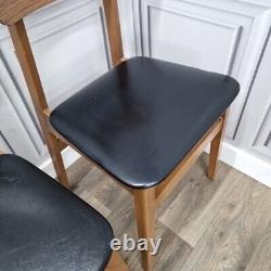 Set x4 Retro Vintage Wooden Danish Vinyl Kitchen Chairs Mid Century Modern