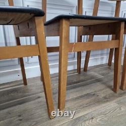 Set x4 Retro Vintage Wooden Danish Vinyl Kitchen Chairs Mid Century Modern