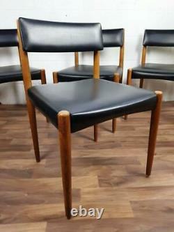 Set x 4 Vintage 60's Teak & Black Vinyl Dining Chairs Mid-Century Danish Scandi