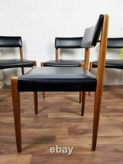 Set x 4 Vintage 60's Teak & Black Vinyl Dining Chairs Mid-Century Danish Scandi