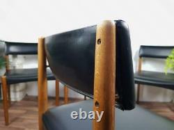 Set x 4 Vintage 60's Teak & Black Vinyl Dining Chairs Mid-Century Danish Scandi