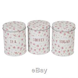 Shabby Chic Tea Coffee Sugar Storage Tins Ditsy Rose Vintage Floral Canisters