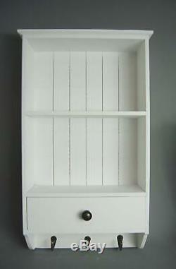 Shabby Chic Vintage White Wooden Shelf Unit With Drawer Hooks Wall Storage Unit