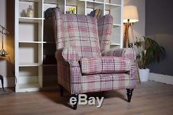 Sherlock Vintage Style Grande Wingback Chair Tweedy Check / Raspberry CP1609