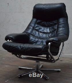 Skoghaug Industries Vintage Black Leather Swivel Reclining Chair