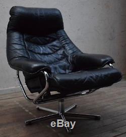 Skoghaug Industries Vintage Black Leather Swivel Reclining Chair