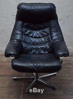Skoghaug Industries Vintage Black Leather Swivel Reclining Chair