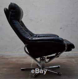 Skoghaug Industries Vintage Black Leather Swivel Reclining Chair