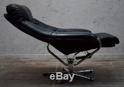 Skoghaug Industries Vintage Black Leather Swivel Reclining Chair