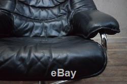 Skoghaug Industries Vintage Black Leather Swivel Reclining Chair