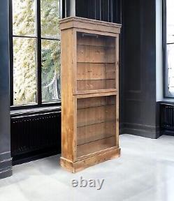 Slim Vintage Late C20th Glazed Solid Pine Shop Display Cabinet 7 Available