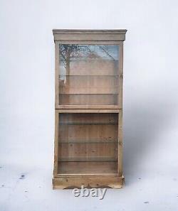 Slim Vintage Late C20th Glazed Solid Pine Shop Display Cabinet 7 Available