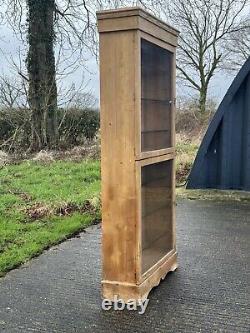 Slim Vintage Late C20th Glazed Solid Pine Shop Display Cabinet 7 Available