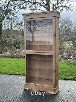 Slim Vintage Late C20th Glazed Solid Pine Shop Display Cabinet 7 Available