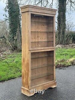 Slim Vintage Late C20th Glazed Solid Pine Shop Display Cabinet 7 Available