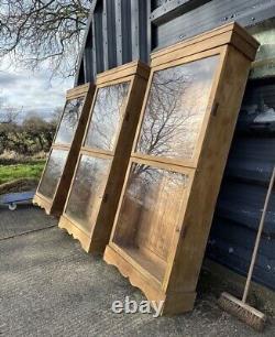 Slim Vintage Late C20th Glazed Solid Pine Shop Display Cabinet 7 Available