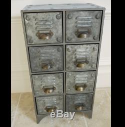Small 8 Drawer Industrial Cabinet Cup Handles Bronzed Vents Distressed Storage
