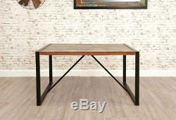 Small Industrial Dining Table Rustic Solid Wood Vintage Retro Style Kitchen Room