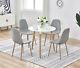 Small Round Wood Dining Table Set &4 Seats Retro Linen Chairs Metal Wooden Legs