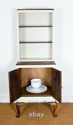 Small walnut wood drinks display cabinet kitchen dresser vintage 4.5ft tall